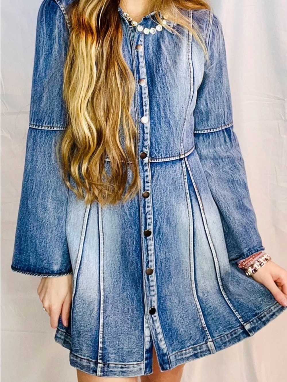 TCEC Darling Denim Button-Front Women's Jacket Dress